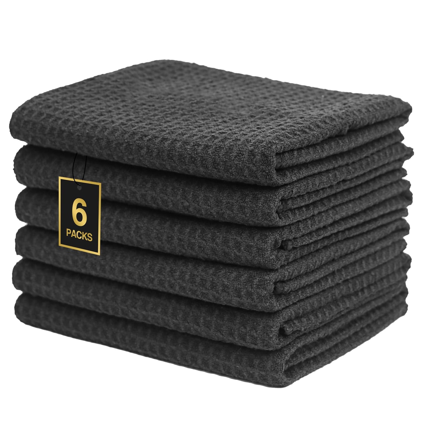 SOOWASH Waffle gym Towel Microfiber Gym Towels for Showering Negative ions 6 Pack Quick Dry 16 inch x 27 inch Soft Odorless Gym Towels for Men & Women Swmming Towels for Body Hot Yoga Black