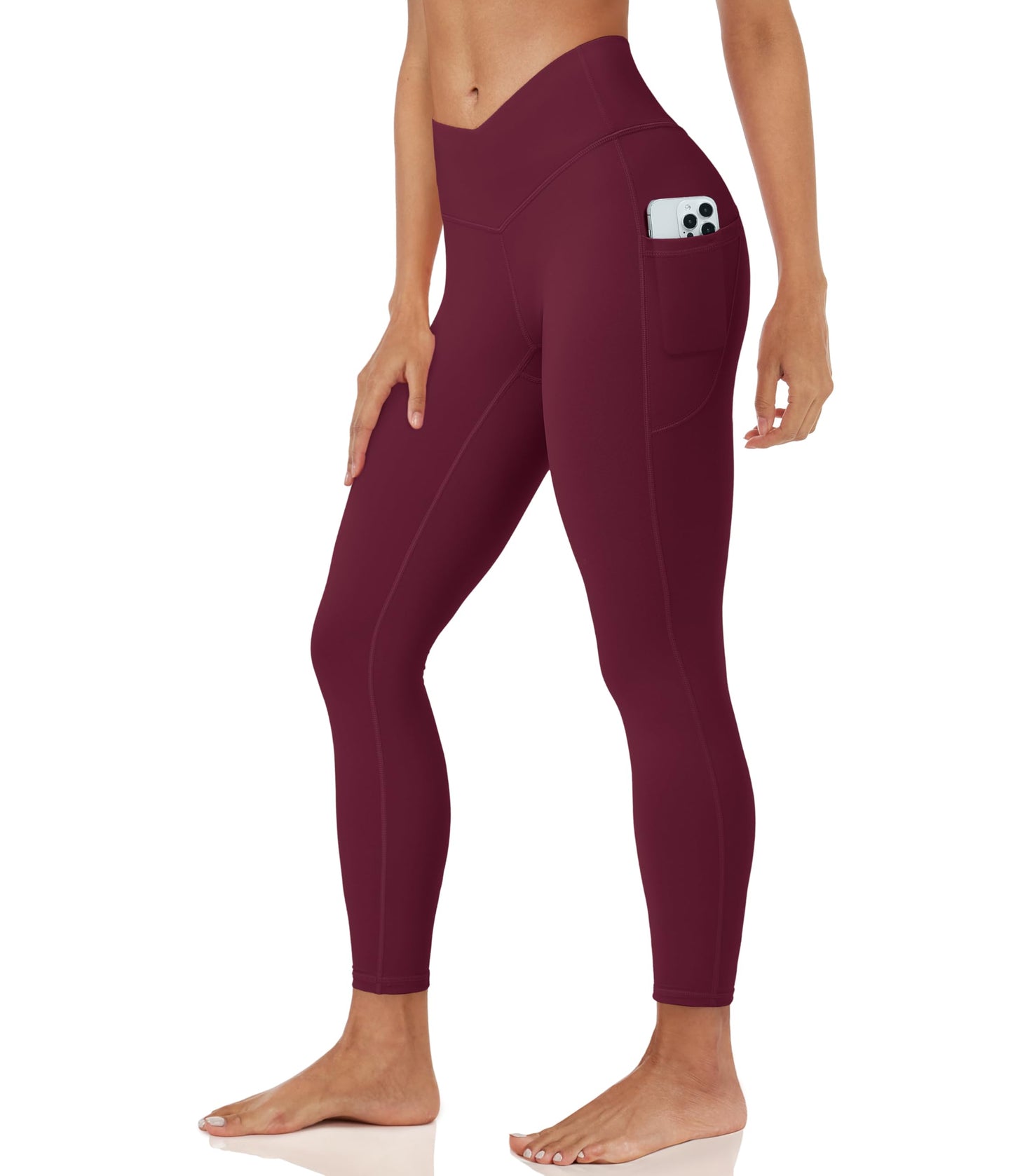 MAGCOMSEN Yoga Pants for Women High Waisted Leggings Burgundy Compression Casual Leggings V Waist Gym Workout Tights 2XL