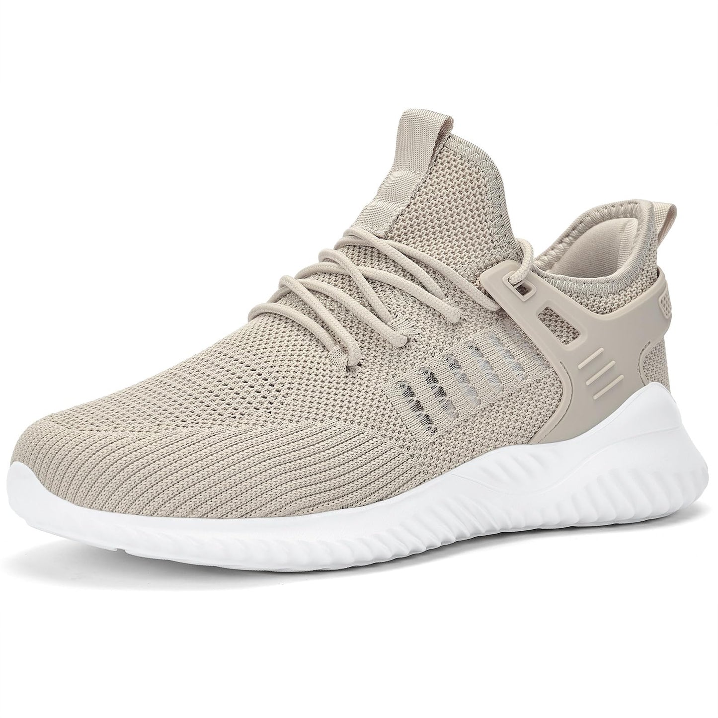 Akk Breathable Walking Shoes for Men - Slip-Ons Lightweight Athletic Running Mens Sneakers Ideal for Jogging Workout Gym Casual Beige Size 10