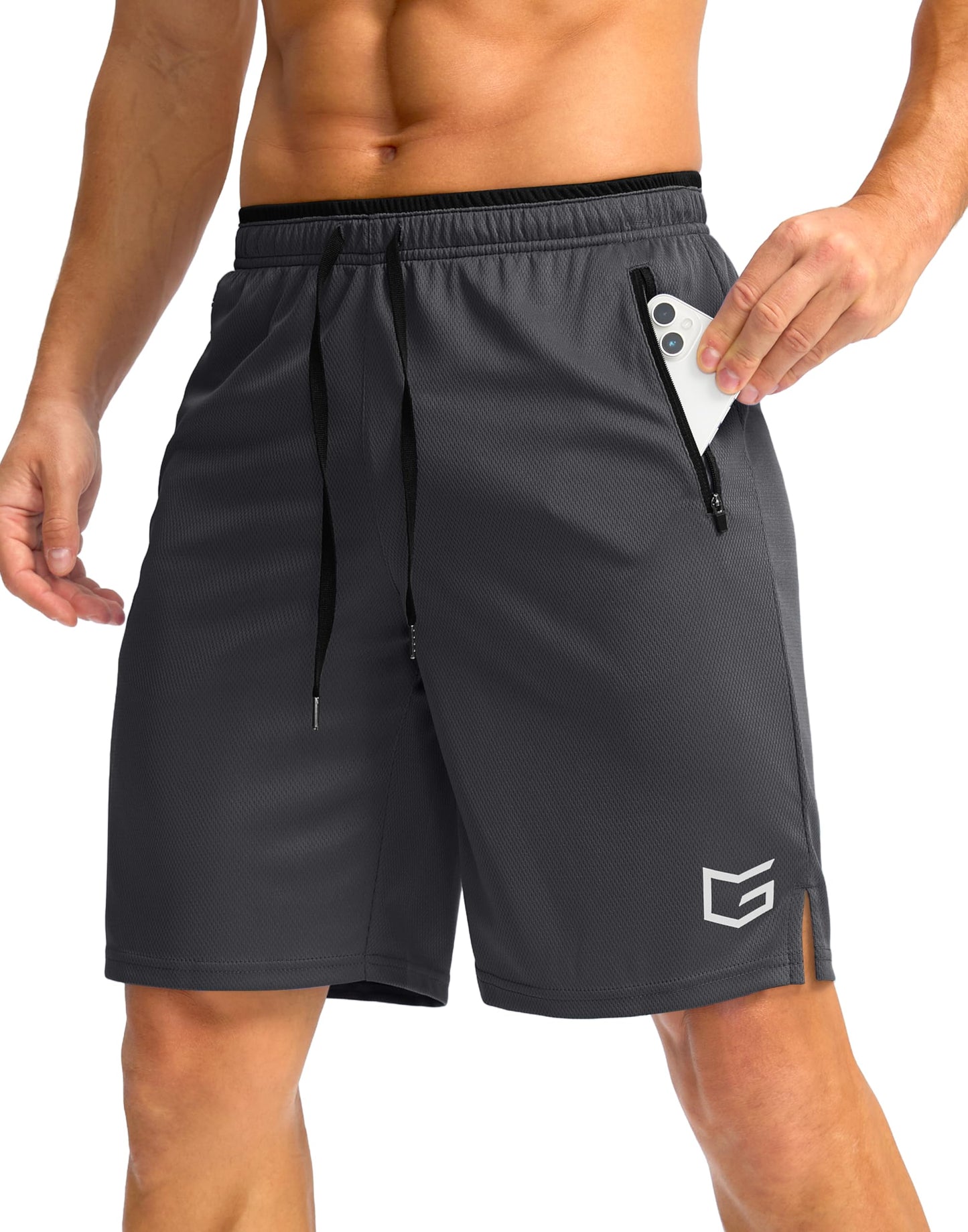 Mens Gym Shorts wtih Zipper Pocket 9" Athletic Basketball Mesh Shorts for Men Workout Quick Dry Lightiweight(Dark GreyXXL)