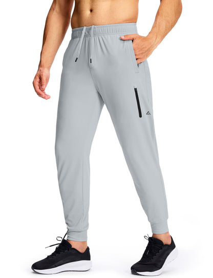 MUZEGE Mens Athletic Joggers Sweatpants with Zipper Pockets Lightweight Running Gym Track Jogging Training Sweat Workout Pants for Men(Light GreyXL)