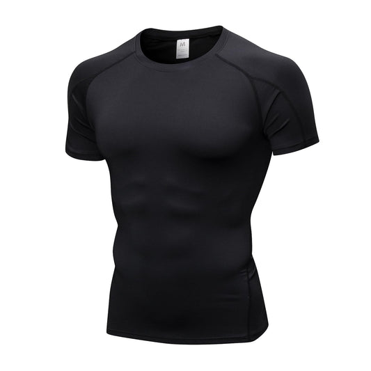 Compression Shirt Men Short Sleeve Football Basketball T Shirts Cool Dry Tight Baselayer Undershirts Top for Workout Athletic Running Gym Black