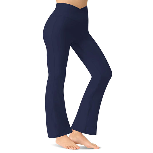 CUXFLS Womens Flare Yoga Pants - Crossover High Waisted Bootcut Leggings Bell Bottom Jazz Dress Pants Workout Gym Leggings Navy-XS