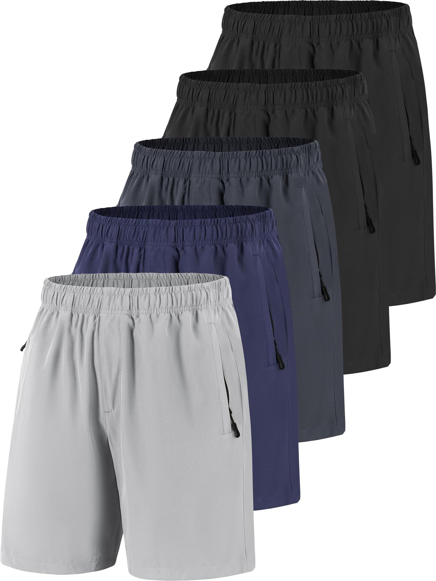 POVWVPY Men Running Athletic Shorts Quick Dry 7 inch Inseam Gym Workout Men Shorts with Deep Pocket & Zipper